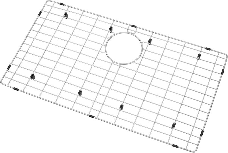 LQS شبكة أحواض المطبخ، واقيات الأحواض لأحواض المطبخ 28 3/8" x 15 3/8" مع فتحة تصريف خلفية لوعاء حوض واحد، شبكة أحواض من الفولاذ المقاوم للصدأ، واقي حوض، شبكة قاع الأحواض - Image 1