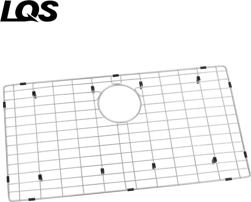 LQS شبكة أحواض المطبخ، واقيات الأحواض لأحواض المطبخ 28 3/8" x 15 3/8" مع فتحة تصريف خلفية لوعاء حوض واحد، شبكة أحواض من الفولاذ المقاوم للصدأ، واقي حوض، شبكة قاع الأحواض - Image 2