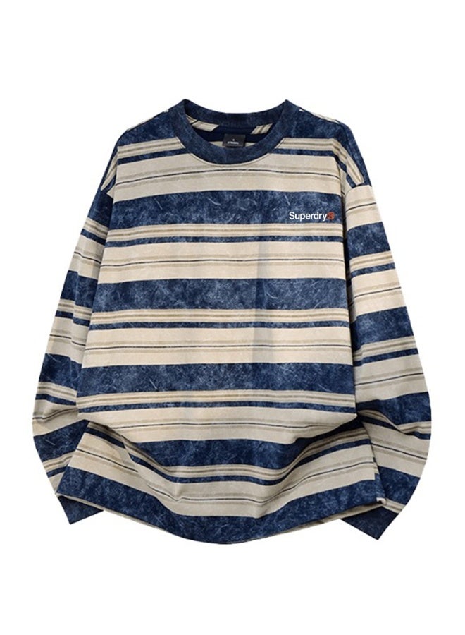 سوبر دراي Superdry Men and women with the same old striped round neck contrast striped loose sweater - Image 3