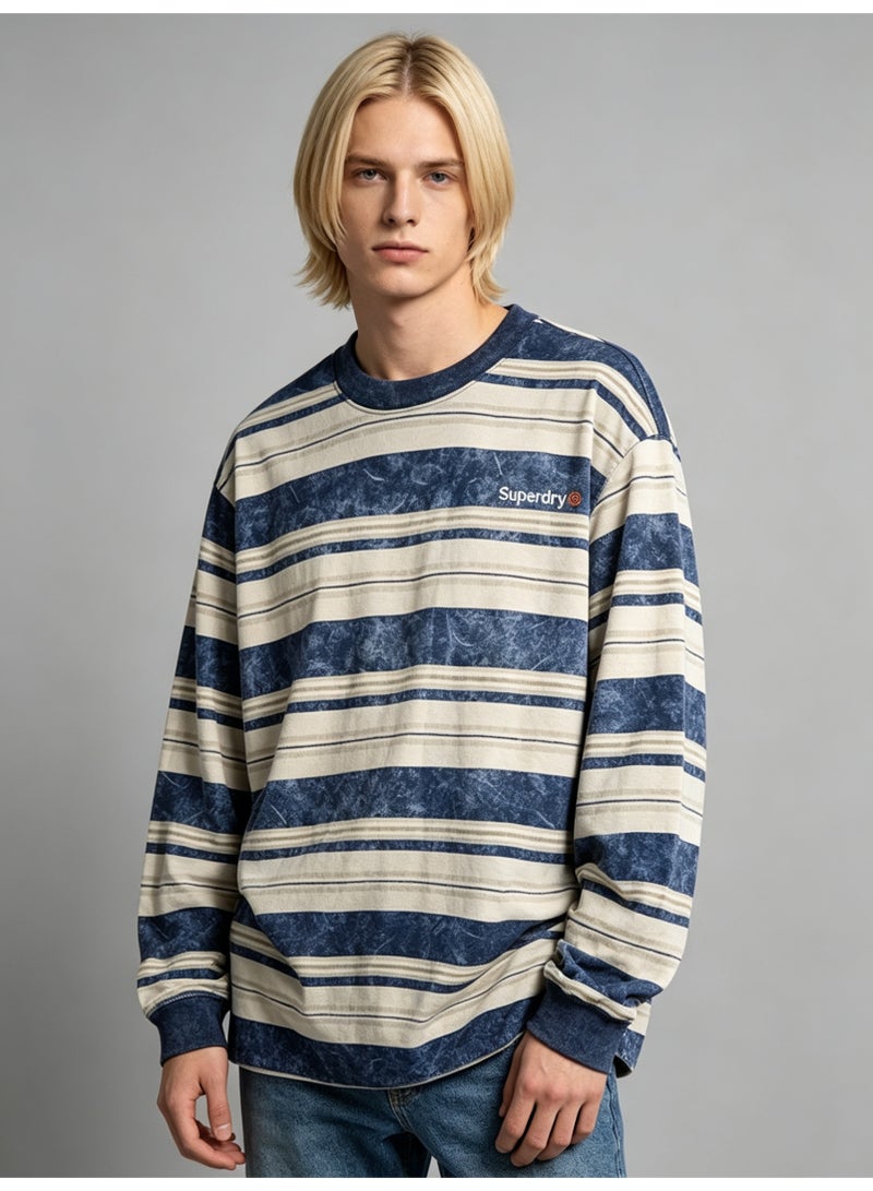 سوبر دراي Superdry Men and women with the same old striped round neck contrast striped loose sweater - Image 5