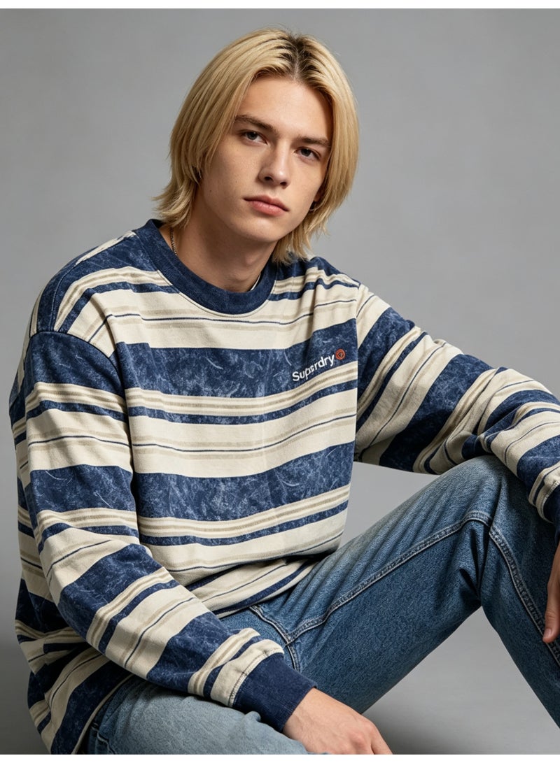 سوبر دراي Superdry Men and women with the same old striped round neck contrast striped loose sweater - Image 1