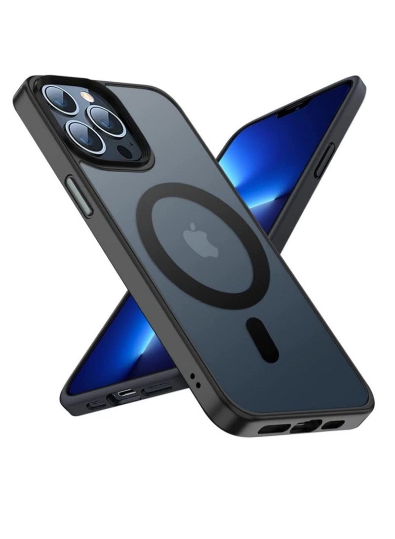 MUNTAQI Magnetic Case for iPhone 13 Pro Case [MIL-Grade Drop d & Compatible with MagSafe] Translucent Matte Back with Aluminum Alloy Keys, Anti-Fingerprint Anti-Scratch 6.1 Inch, Black - Image 1