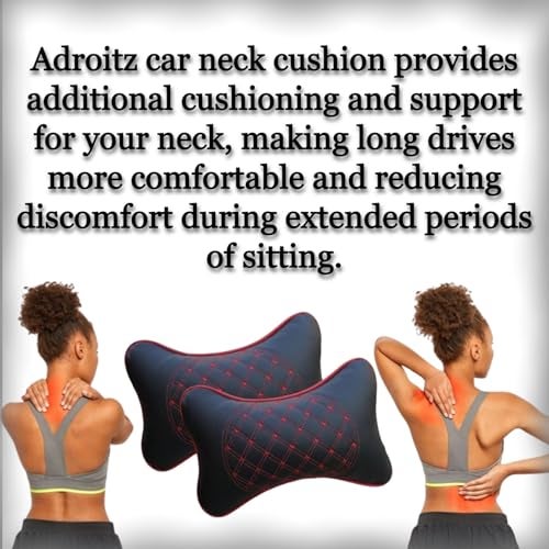 Adroitz Car Neck Rest Pillow Head Rest Cushion for Swift, Car Seat, Neck Support for Long Driving (Black, with Red Embroidery) -2 Pieces - Image 5