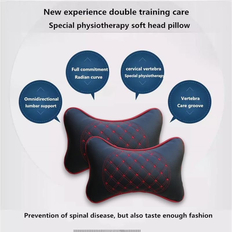 Adroitz Car Neck Rest Pillow Head Rest Cushion for Swift, Car Seat, Neck Support for Long Driving (Black, with Red Embroidery) -2 Pieces - Image 4