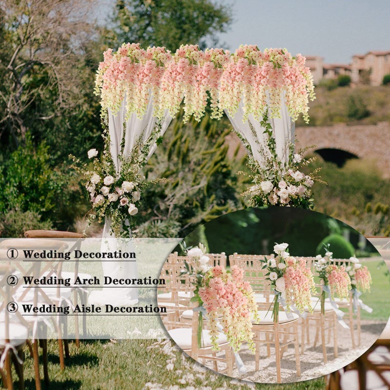 dallisten Dailisen 3 Strands 40'' Silk Blush Wisteria Artificial Flowers  Fake Wisteria Floral Hanging Plant Garland  For Home Decor  Party  Floor Vase  Balcony  Wedding Arrangement Decoration (Blush) - Image 4