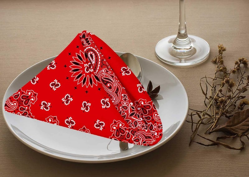 Yibeas Western Paisley Cloth Napkins Set of 4 Bandana Seamless Pattern with Red and White Ornaments Polyester Kitchen Dinner Napkins for Holiday Festive Wedding Decor 18 x 18 inch - Image 3