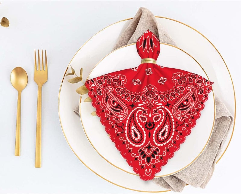 Yibeas Western Paisley Cloth Napkins Set of 4 Bandana Seamless Pattern with Red and White Ornaments Polyester Kitchen Dinner Napkins for Holiday Festive Wedding Decor 18 x 18 inch - Image 5