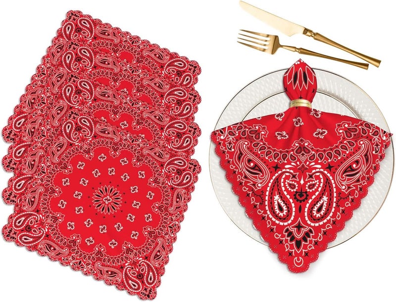 Yibeas Western Paisley Cloth Napkins Set of 4 Bandana Seamless Pattern with Red and White Ornaments Polyester Kitchen Dinner Napkins for Holiday Festive Wedding Decor 18 x 18 inch - Image 1