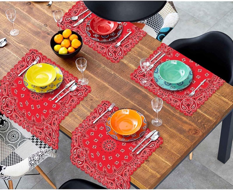 Yibeas Western Paisley Cloth Napkins Set of 4 Bandana Seamless Pattern with Red and White Ornaments Polyester Kitchen Dinner Napkins for Holiday Festive Wedding Decor 18 x 18 inch - Image 4