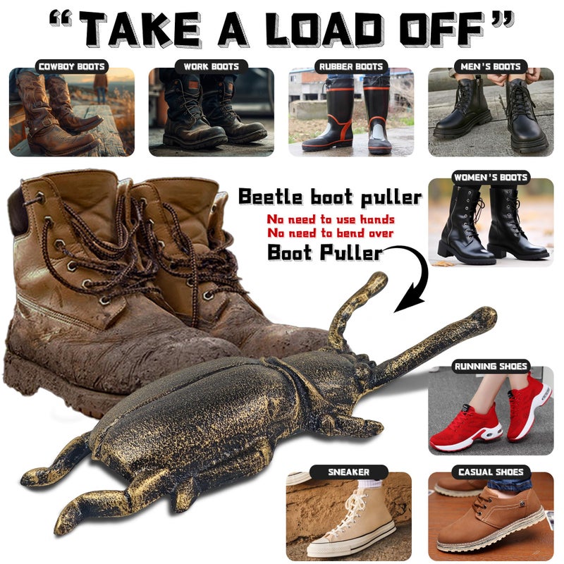 Earl Diamond - Beetle Boot Jack, Boot Remover for Cowboy Boots, Boot Puller for Waders and Work Boots & Outdoor Muck Shoes (Golden Antique Beetle Boot Jack) - Image 5