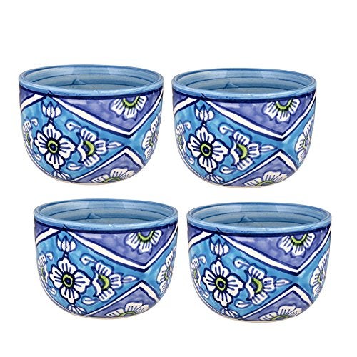 KITTENS Hand Painted Ceramic Soup Bowl Set of 4 – 300ml Each | Blue Floral Design | Microwave & Dishwasher Safe | Food Grade | Ideal for Serving Maggi, Snacks, Pasta, Soup – Made in India - Image 4