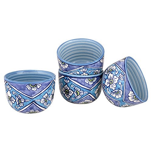 KITTENS Hand Painted Ceramic Soup Bowl Set of 4 – 300ml Each | Blue Floral Design | Microwave & Dishwasher Safe | Food Grade | Ideal for Serving Maggi, Snacks, Pasta, Soup – Made in India - Image 2