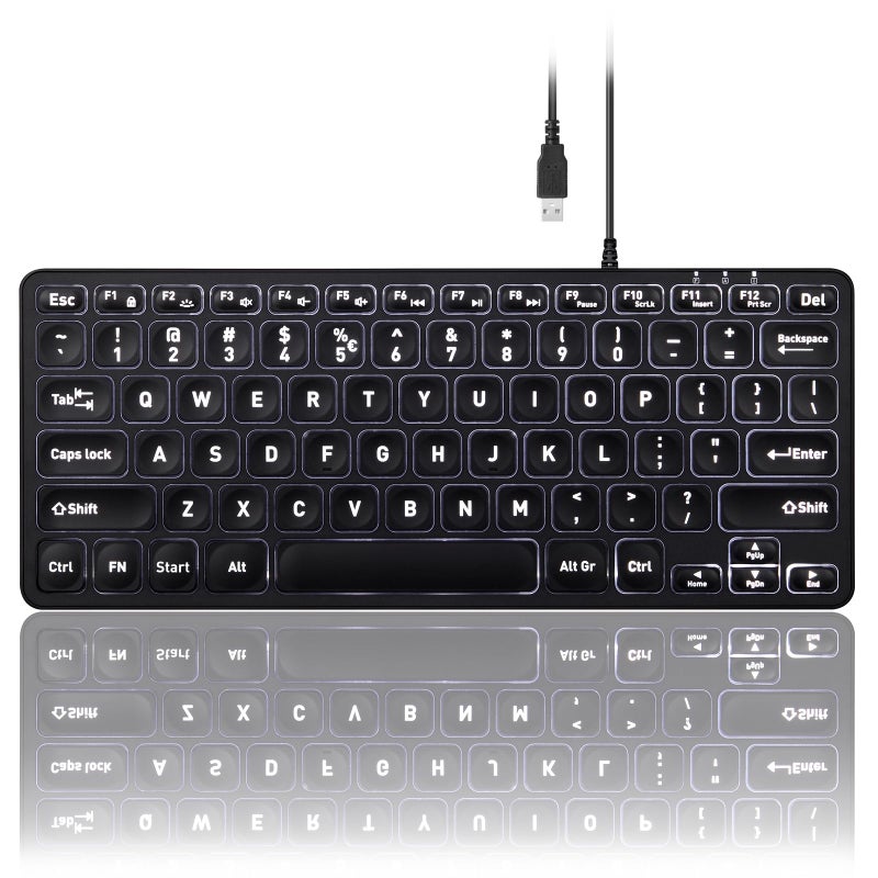 Perixx PERIBOARD332 Wired Backlit USB Keyboard Mini 1122x457x083 Inches Slim Scissor Keys with Big Font White Illuminated LED US English - Image 2