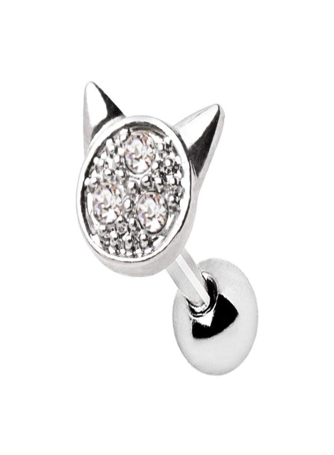 Pierced Owl 16G Stainless Steel CZ Crystal Cat Head Cartilage Helix Tragus Stud Earring - Image 1