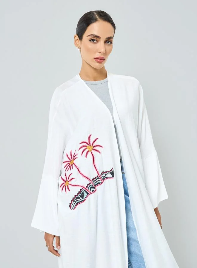 تايك تو عباية مطرزة بنقشة شجر جوز الهند وأكمام طويلة