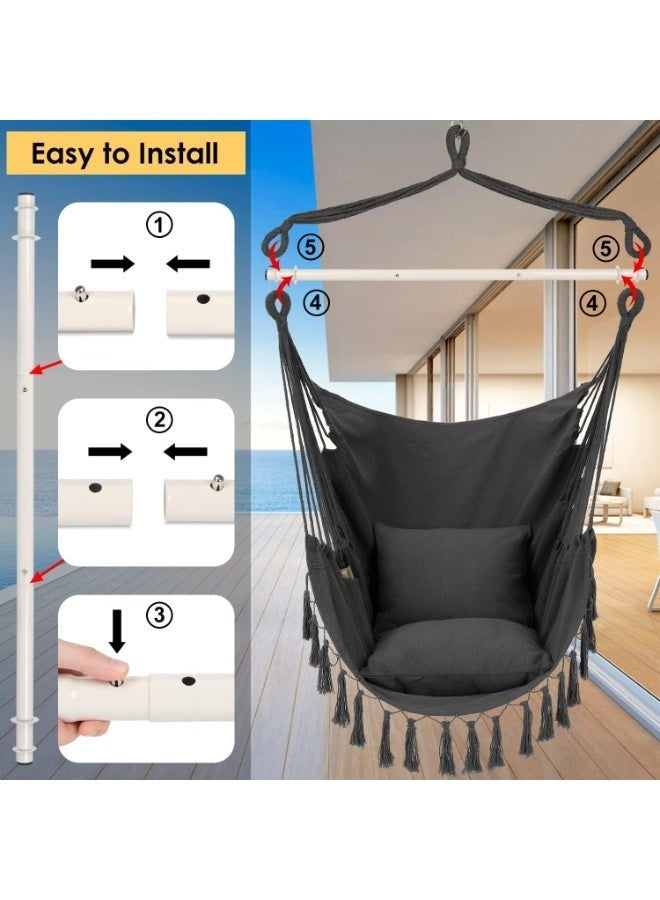 Arabest كرسي أرجوحة معلق، حبل أرجوحة، نسيج قطن عالي الجودة، كرسي ماكرامي معلق كبير مع جيب و 2 وسائد، يدعم حتى 330 رطل. - Image 4