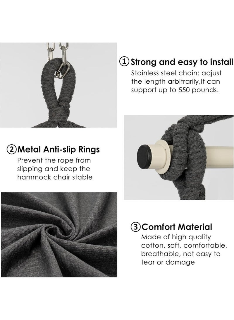 Arabest كرسي أرجوحة معلق، حبل أرجوحة، نسيج قطن عالي الجودة، كرسي ماكرامي معلق كبير مع جيب و 2 وسائد، يدعم حتى 330 رطل. - Image 3