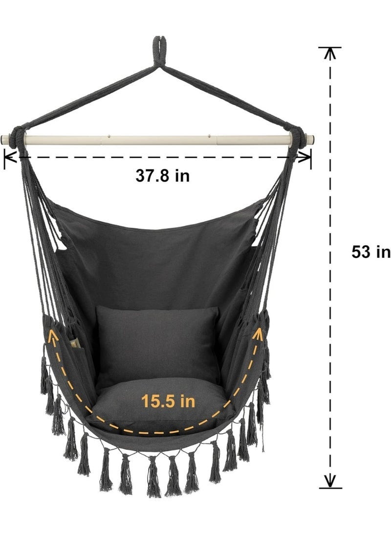 Arabest كرسي أرجوحة معلق، حبل أرجوحة، نسيج قطن عالي الجودة، كرسي ماكرامي معلق كبير مع جيب و 2 وسائد، يدعم حتى 330 رطل. - Image 2