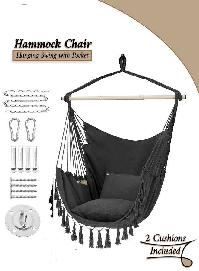 Arabest كرسي أرجوحة معلق، حبل أرجوحة، نسيج قطن عالي الجودة، كرسي ماكرامي معلق كبير مع جيب و 2 وسائد، يدعم حتى 330 رطل. - Image 1