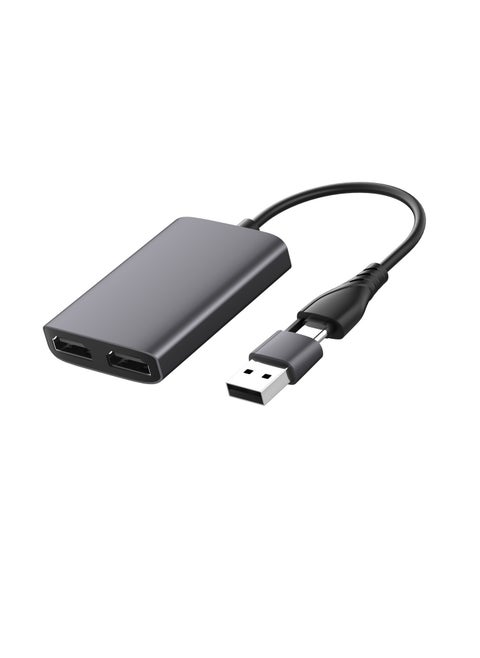 محول فيديو من USB C إلى HDMI مزدوج، محول فيديو HDMI مزدوج سهل الاستخدام، محول USB إلى HDMI لعرض شاشتين في وقت واحد، (قطعة واحدة، رمادي غامق)