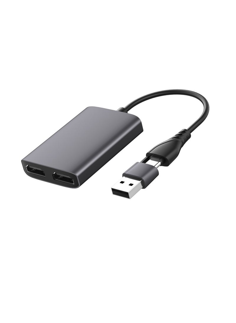 ماركة غير محددة محول فيديو من USB C إلى HDMI مزدوج، محول فيديو HDMI مزدوج سهل الاستخدام، محول USB إلى HDMI لعرض شاشتين في وقت واحد، (قطعة واحدة، رمادي غامق) 
