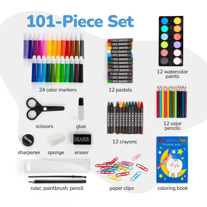 ArtCreativity Art Supplies Kit for Kids (101-PCS) â€“ Crayons, Markers, Pencils, Watercolors & Coloring Book â€“ Beginner Art Set & Creative Gift for Boys & Girls - Image 3