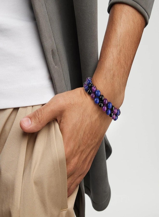 Raicegs Stress Relief Bracelet Natural Stones Amethyst Lapis Lazuli Black Obsidian Beaded Bracelet for Men Women Healing Crystal Bracelet - Image 3