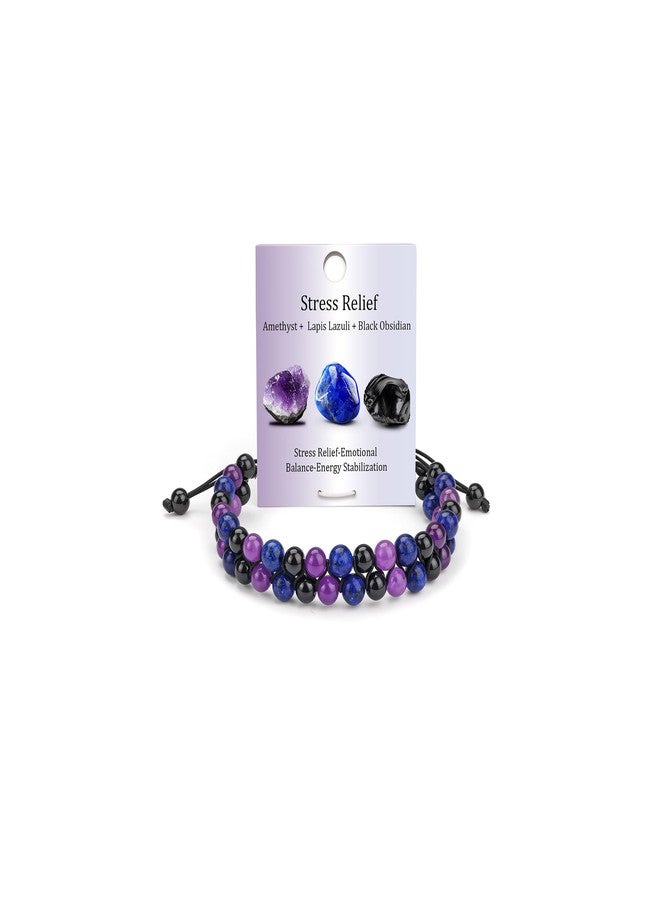 Raicegs Stress Relief Bracelet Natural Stones Amethyst Lapis Lazuli Black Obsidian Beaded Bracelet for Men Women Healing Crystal Bracelet - Image 1