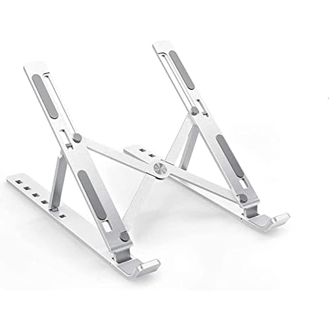 rayihni ALUMINUM FOLDABLE LAPTOP TABLETOP STAND, FOLD-UP, ADJUSTABLE, VENTILATED, PORTABLE HOLDER FOR DESK | LAPTOP STAND UP TO 15.6-INCH LAPTOP, ALL MAC, TAB, AND MOBILE (SILVER) - Image 1