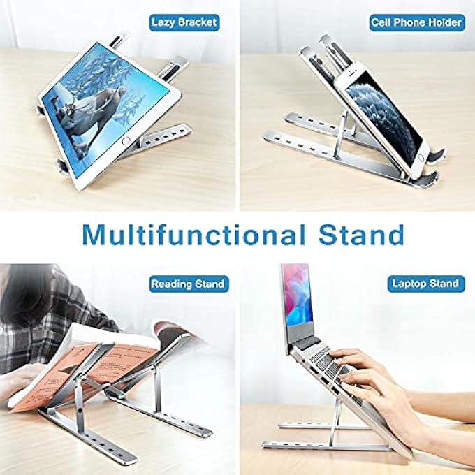 rayihni ALUMINUM FOLDABLE LAPTOP TABLETOP STAND, FOLD-UP, ADJUSTABLE, VENTILATED, PORTABLE HOLDER FOR DESK | LAPTOP STAND UP TO 15.6-INCH LAPTOP, ALL MAC, TAB, AND MOBILE (SILVER) - Image 3