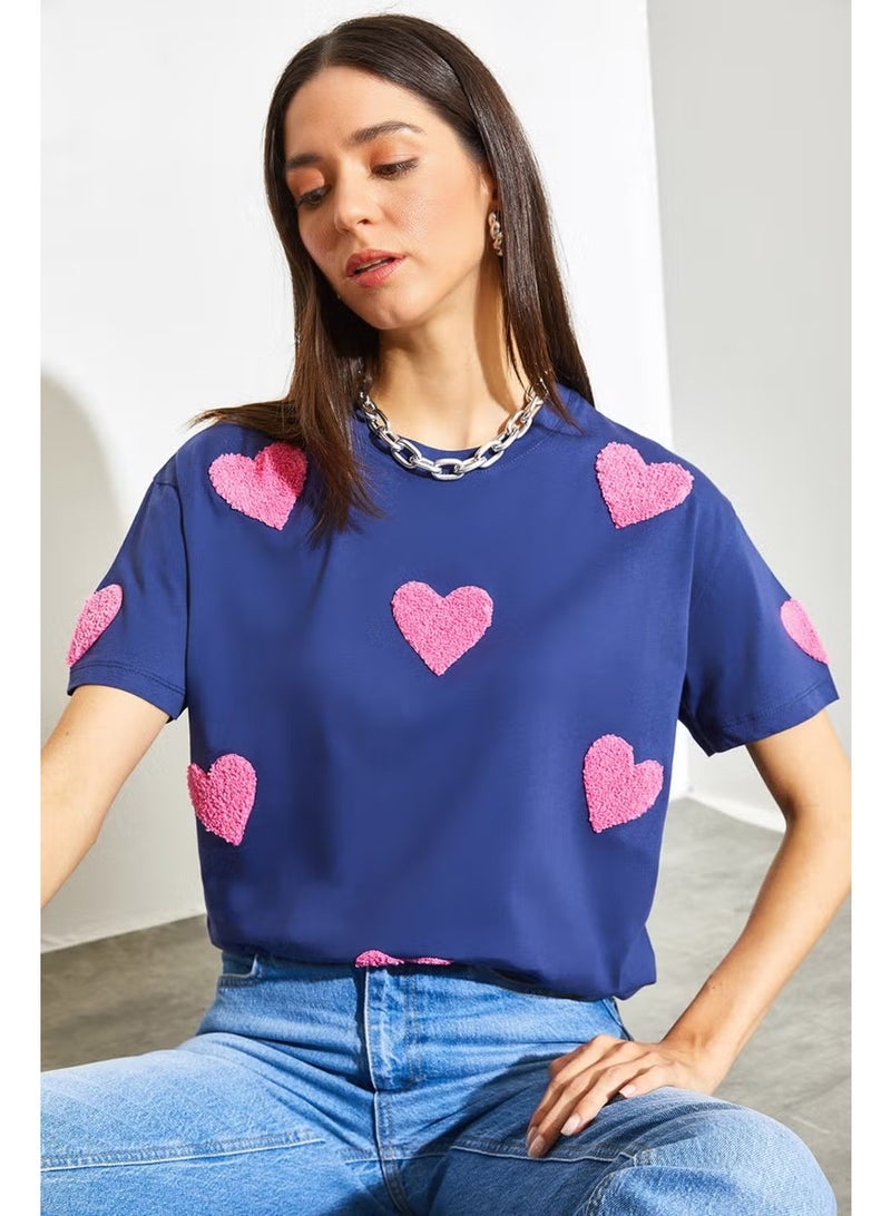 Shade Women's Basic T-Shirt with Heart Embroidery - Image 1