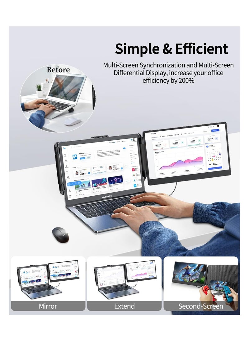V2COM - 14 Laptop Screen Extender, 1080P FHD Portable Monitor for Laptop USB C HDMI, Plug-Play Laptop Monitor Extender for 13'' -17.3'' Laptops, Compatible for Mac/Wins/Android/Switch - Image 1