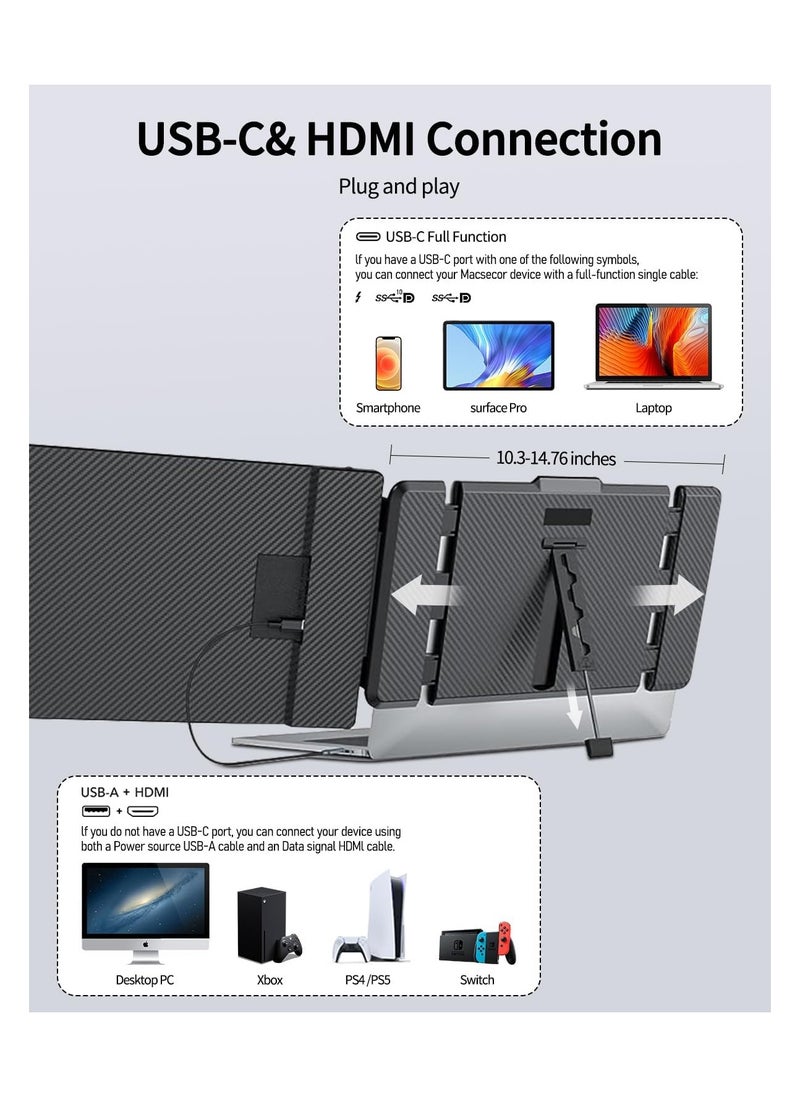 V2COM - 14 Laptop Screen Extender, 1080P FHD Portable Monitor for Laptop USB C HDMI, Plug-Play Laptop Monitor Extender for 13'' -17.3'' Laptops, Compatible for Mac/Wins/Android/Switch - Image 1