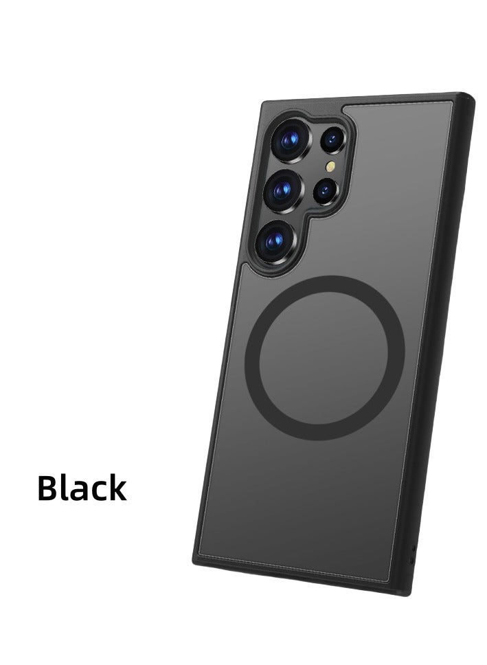 Suitable for the magnetic case of Samsung Galaxy S24 ultra, compatible with MagSafe, semi-transparent matte back shockproof phone case (black)  - Image 1