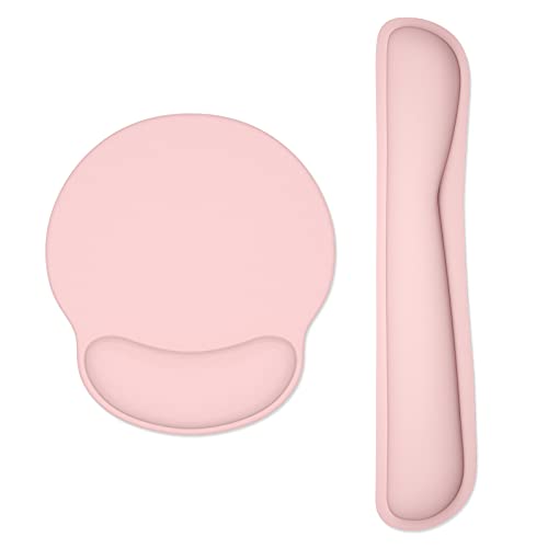 Dapesuom Keyboard Wrist Rest and Mouse Pad with Wrist Support, Cute Memory Foam Cushion for Keyboard and Mouse Set, Ergonomic Desktop Pad Rests with Non Slip Base for Easy Typing & Pain Relief, Pink - Image 1