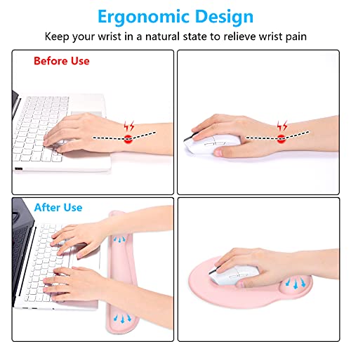 Dapesuom Keyboard Wrist Rest and Mouse Pad with Wrist Support, Cute Memory Foam Cushion for Keyboard and Mouse Set, Ergonomic Desktop Pad Rests with Non Slip Base for Easy Typing & Pain Relief, Pink - Image 3