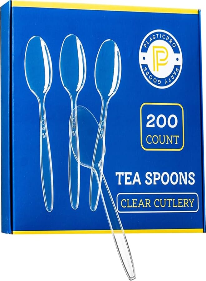 Plasticpro Disposable Clear Plastic Tea Spoons Heavyweight Box of 200 Count