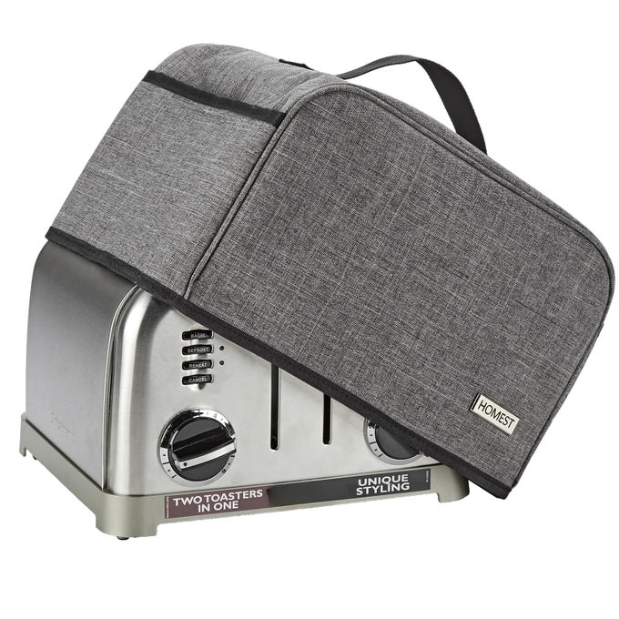 TOASTER COVER WITH POCKETS COMPATIBLE WITH CUISINART 4 SLICE CAN HOLD JAM SPREADER KNIFE TOAST MACHINE TONGS DUST AND FINGERPRINT PROTECTION GREY