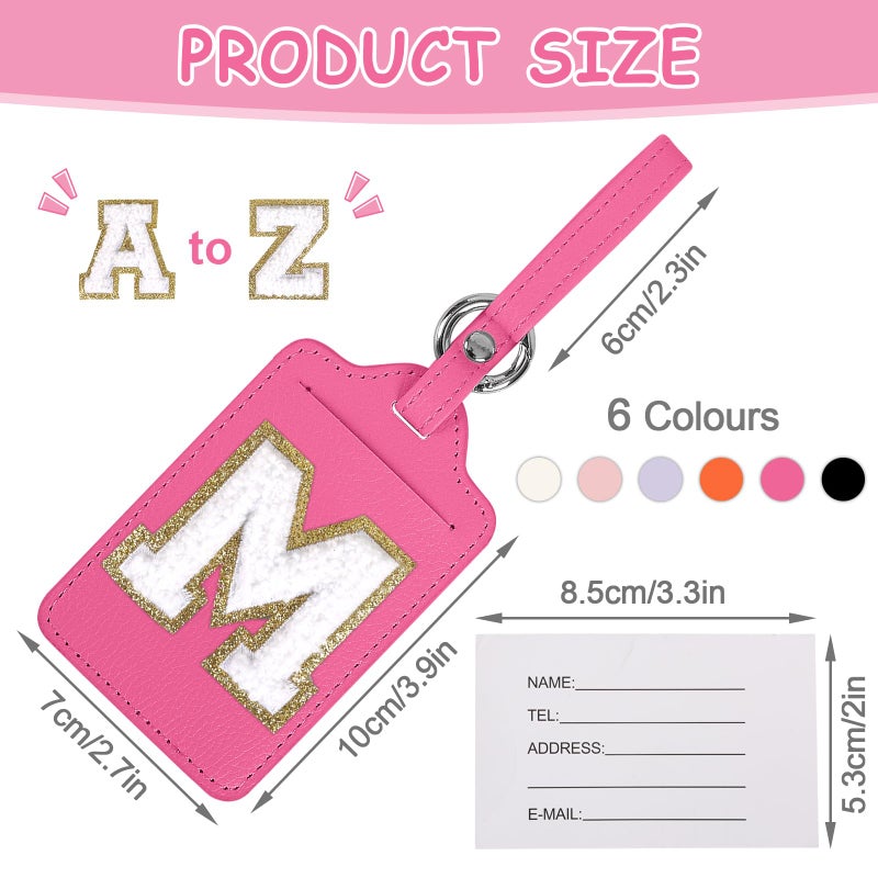 Iqimott Personalized Initial Luggage Tags for Suitcases, Cute PU Leather Travel Letter Luggage Tags,Suitcase Identifier Name Baggage Tag,Bag Tags for Men Women Kids Luggage Handbags(Rosered-White M) - Image 2