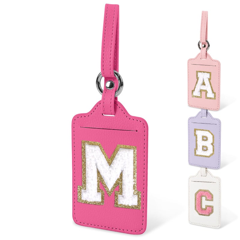 Iqimott Personalized Initial Luggage Tags for Suitcases, Cute PU Leather Travel Letter Luggage Tags,Suitcase Identifier Name Baggage Tag,Bag Tags for Men Women Kids Luggage Handbags(Rosered-White M) - Image 1