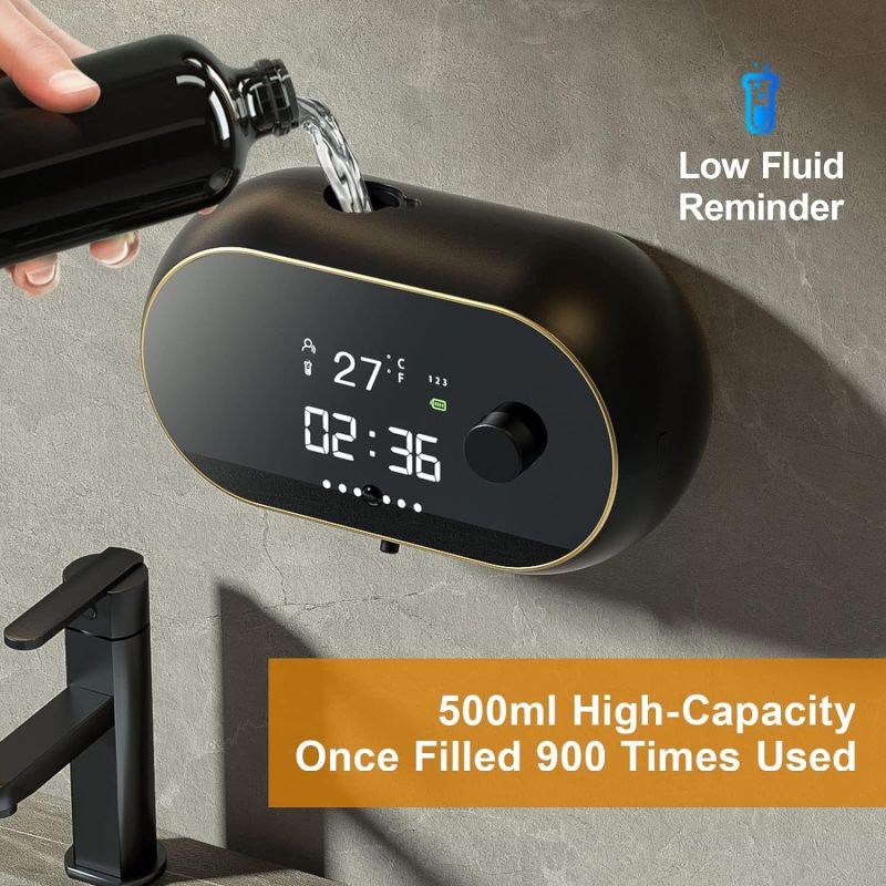 Touchless Automatic Soap Dispenser: 500ml/17oz Black Wall Mounted - Adjustable 3 Gears 60-Day Battery Life Smart Foam Soap Dispenser for Bathroom Kitchen Commercial Use - Image 4