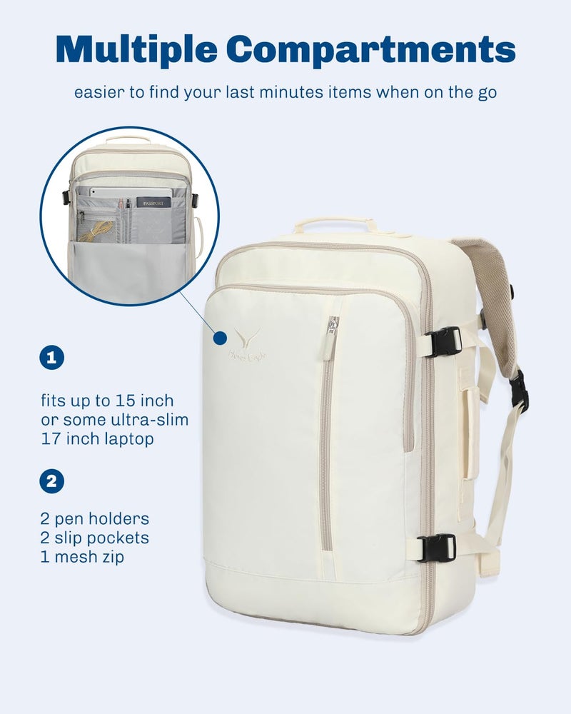 Hynes Eagle Carry on Backpack 38L Large Travel Backpack for Women Flight Approved Weekender Bag Laptop Backpack Men 15 inches Beige - Image 4