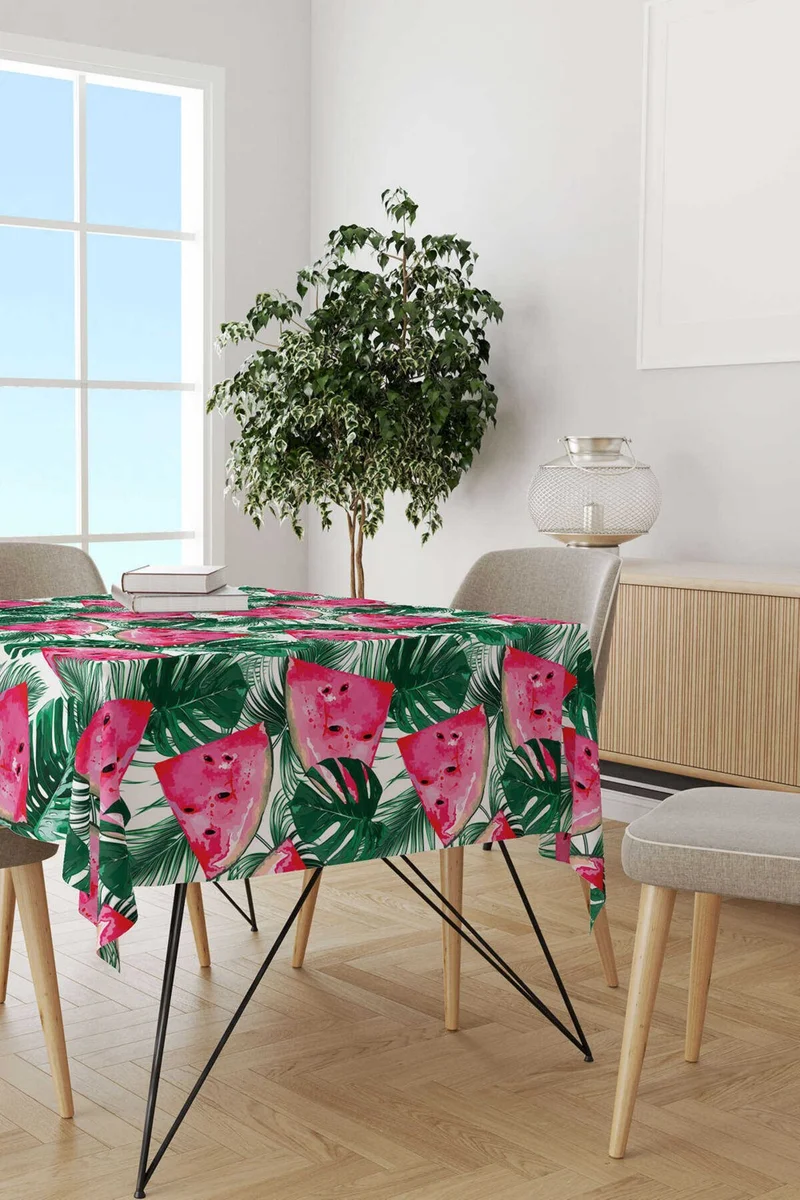 كانغو هوم Green Pink Tropical and Watermelon Patterned Digital Printed Tablecloth OTYK502-MS