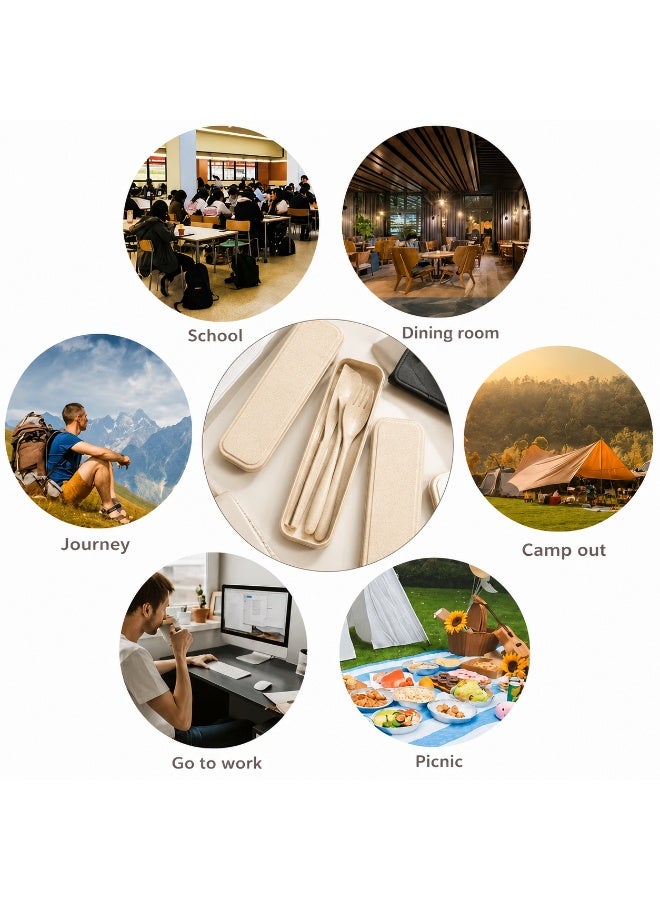 Reusable Wheat Straw Cutlery Set with Case, Portable Spoon Fork and Knife Travel Utensils, Beige - Image 2