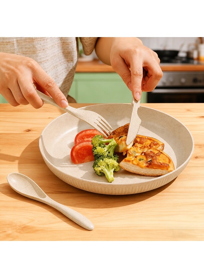 Reusable Wheat Straw Cutlery Set with Case, Portable Spoon Fork and Knife Travel Utensils, Beige - Image 3