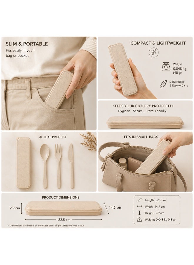 Reusable Wheat Straw Cutlery Set with Case, Portable Spoon Fork and Knife Travel Utensils, Beige - Image 5