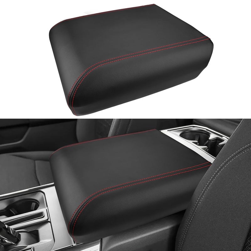 INTGET Car Center Console Armrest Cover for 2025 2024 Ford F150 Accessories Interior 2021 2022 2023 Middle Console Lid Seat Cover Protector Elbow Cushion Pad red Stitches 20212024
