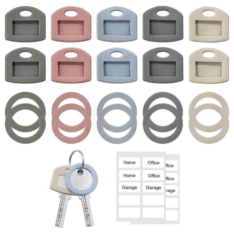 20 Pcs Silicone Key Caps Set With Label Key Tags Color Coded Key Head Protector Covers Identification Label System For Home Office House Keys - Image 3