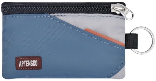 APTENSKO RFID Blocking Travel Wallet with Adjustable Lanyard, Small Nylon Zipper Pouch and Badge Holder for ID, Credit Cards, Cash, Keys, Commuters (SlateBlue+Grey) - Image 1