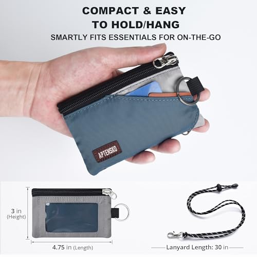 APTENSKO RFID Blocking Travel Wallet with Adjustable Lanyard, Small Nylon Zipper Pouch and Badge Holder for ID, Credit Cards, Cash, Keys, Commuters (SlateBlue+Grey) - Image 4